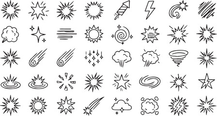 Vector comic explosion effects, graphic design elements, illustration, starburst, burst, explosion, comic book style, vector graphics, dynamic effects, illustration elements © Rekon