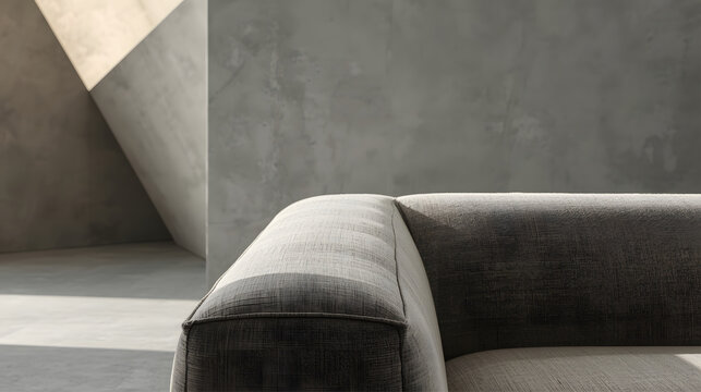 Luxury sofa corner close-up with geometric architecture in the background