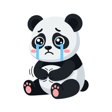 Crying Sad Panda Flat Vector Illustration for Childhood Emotions  Animal Feelings
