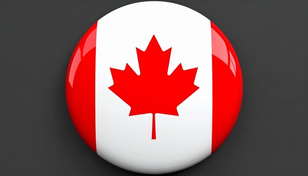 Glossy Canada flag button with red maple leaf