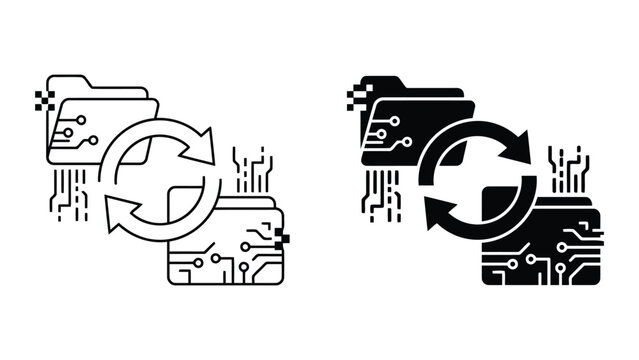 Data folder syncing icon set for cloud computing with transfer, computing