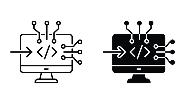 Computer programming code development and software engineering icons