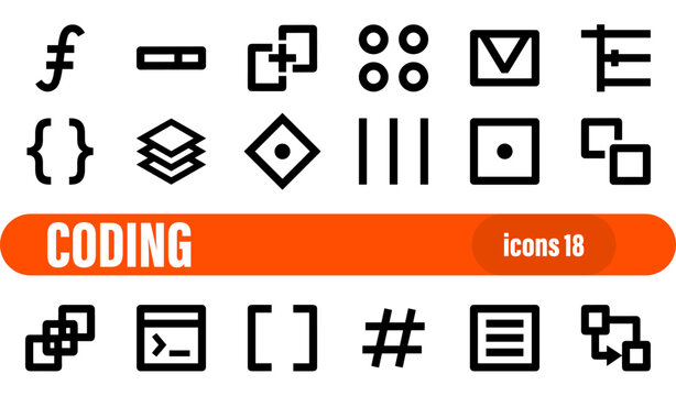 Coding and programming outline icon set 18 elements