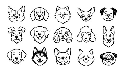 Hand Drawn Dog Face Vector Set with Cute Doodle Breed Portrait Collection © Rashel12
