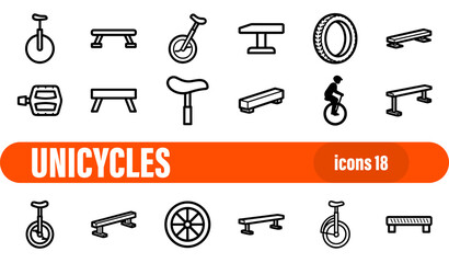 Set of 18 Unicycle and Circus Equipment Icons © liubomir118809