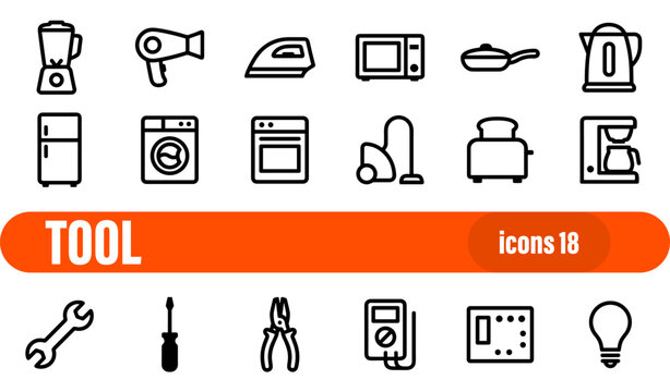 Set of 18 Household Tool and Small Appliance Icons