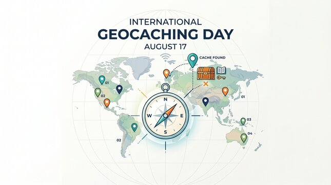 Geocaching Day, International Geocaching, World Map, Compass Navigation