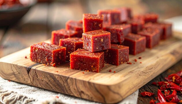 Traditional Shrimp Paste Cubes on Rustic Wooden Table
