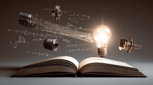 Open Book with Light Bulb Ideas Emerging.