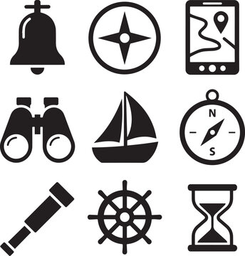 Set of nine adventure and navigation icons Vector