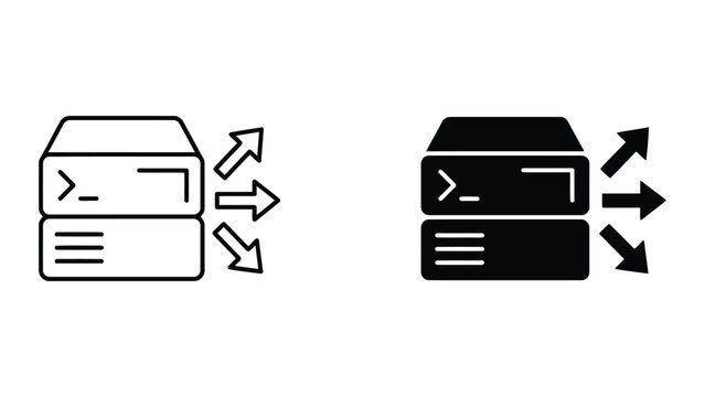 Data export and command line server icons set with terminal computing database
