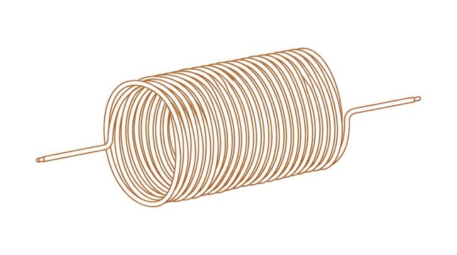 Copper coil on white background electric wire for industrial and electronic purposes.