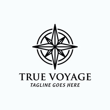 Detailed nautical compass star for true voyage effective logo design