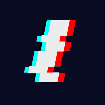 Glitchy pixelated abstract numeral one in cyan, red, and white on dark background
