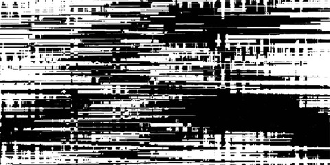 A striking abstract visual characterized by horizontal lines and fragmented shapes, creating a dynamic and chaotic composition with a monochrome palette of black and white. © LumenCraft