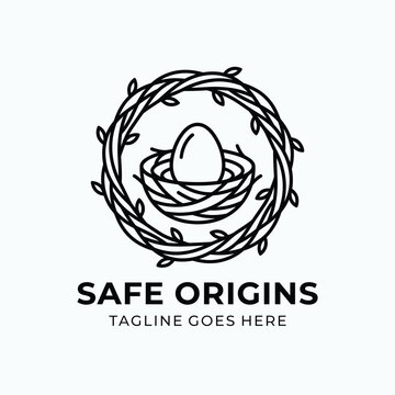 Egg in nest for home family care safe origins logo design