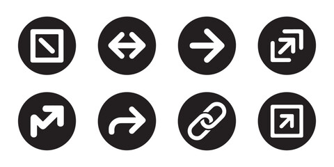 Set of eight black round icons, arrows and link symbols, vector graphics. © MOST AKTER