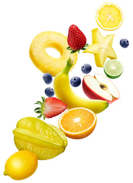 Various type of fruits isolated on white background