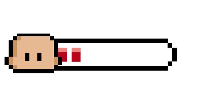 Pixelated health bar icon featuring a character head and low red status. Perfect for retro video game UI, signifying depleted life or energy