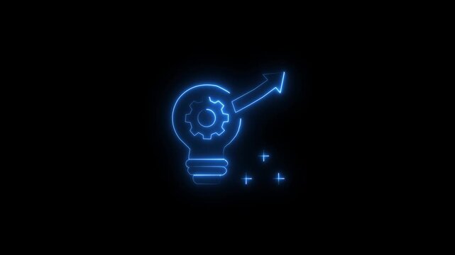 glowing neon Innovation idea lightbulb with gear icon representing creative problem solving, smart solutions engineering strategy concept, business innovation symbol. 4k video animation.