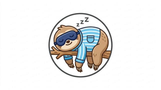 Sleepy sloth wearing pajamas and eye mask, cartoon vector illustration, relaxing animal in sleepwear, adorable sloth design