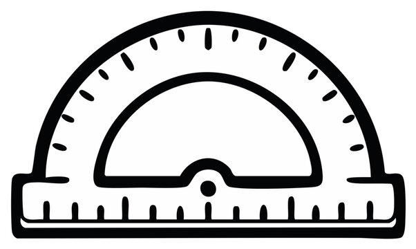 Semicircular protractor graphic illustration for measuring angles used in education or design
