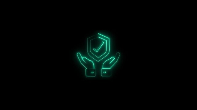 Glowing neon shield icon isolated on black background. Neon Shield with Check Mark - Security, Protection, and Verification Icon