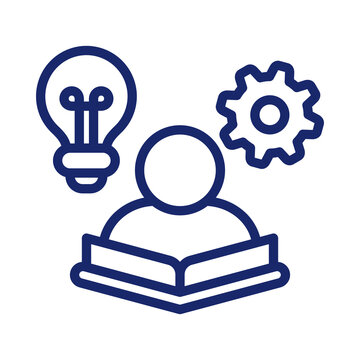 Learning and innovation icon person with book bulb and gear