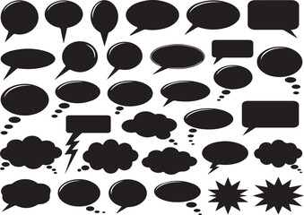 Fototapeta premium Speech Bubbles, Black and White, Vector Icons, Chat and Dialogue Symbols, Comic Book Elements, 30 Blank Speech Bubbles