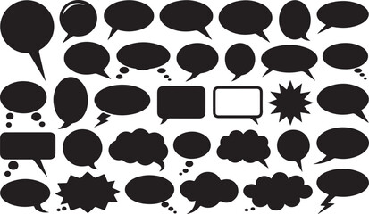 Fototapeta premium Speech Bubbles, Black Icons, Vector Set, 30 Chat Symbols, Comic Book Style