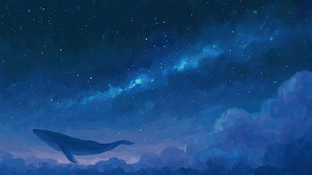 星空を泳ぐクジラ 幻想的な宇宙風景 イラスト 背景素材