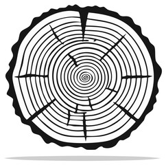 Fototapeta premium Abstract black and white wood log cross section with growth rings and bark texture