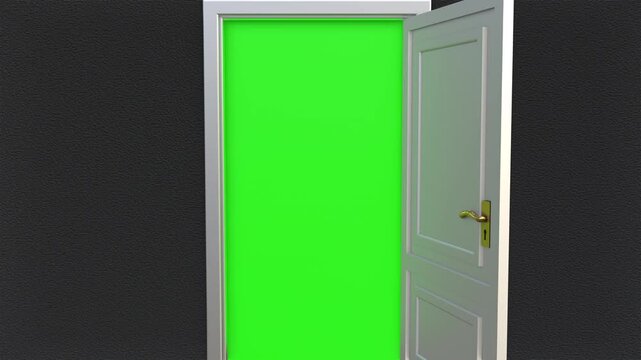 Open door and close door animation with green screen. Full HD. 4K