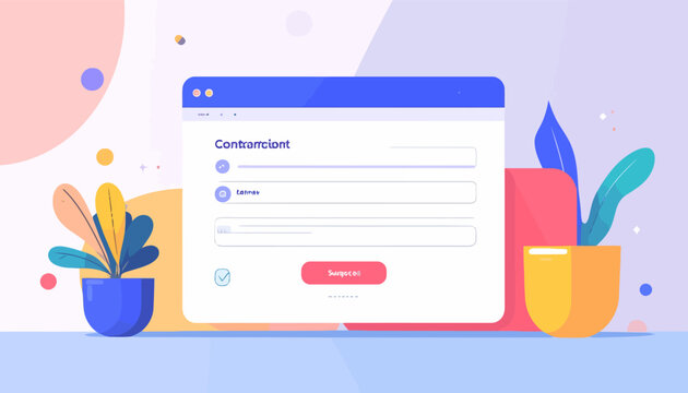 Modern web contact form UI design with plant decorations.