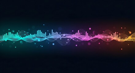 Obraz premium Abstract illustration of sound waves with varying colors and particles, set against a dark background
