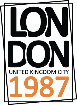 London 1987 United Kingdom Streetwear Typography Vector