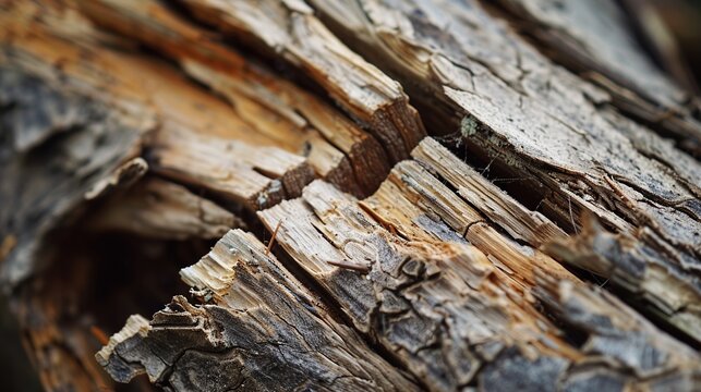 Snapped branch splintered end close up