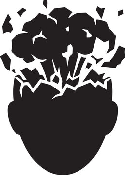 Silhouette of a human head exploding with thoughts