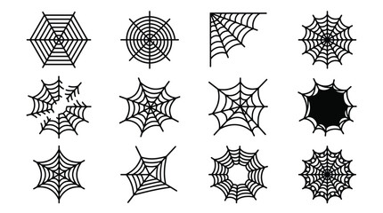Set of spider webs, cobweb collection, different shapes of spider nets © PixelAura_Studio