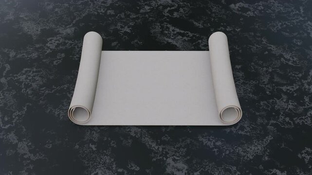 Animation of open old paper scroll 3D. Full HD. 4K