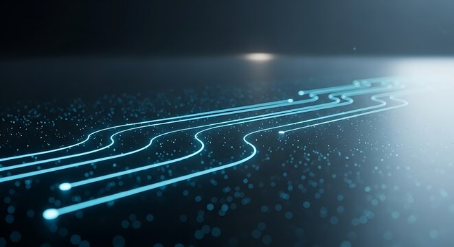 Abstract rendering of glowing blue lines against a dark background, suggesting data flow
