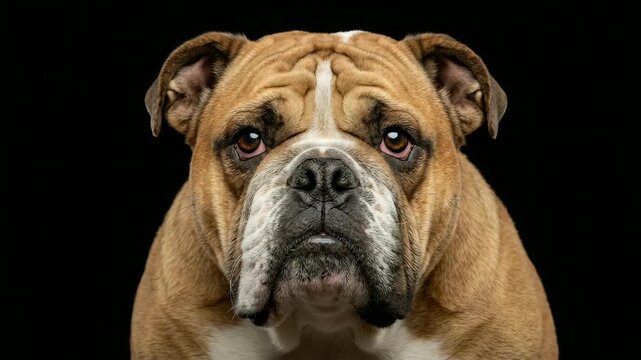 english bulldog close up isolated on black background video