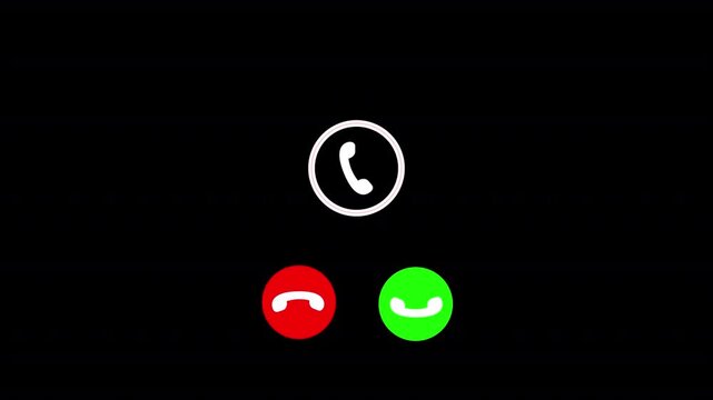 Incoming Call Screen Animation with Accept and Decline Option, Incoming call ring icon on 4K black background. 