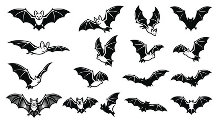 Fototapeta premium Diverse bat silhouettes collection vector illustrations for halloween gothic designs and wildlife graphics