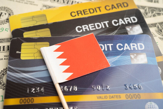 Brahrain flag on credit card, finance economy trading shopping online business.