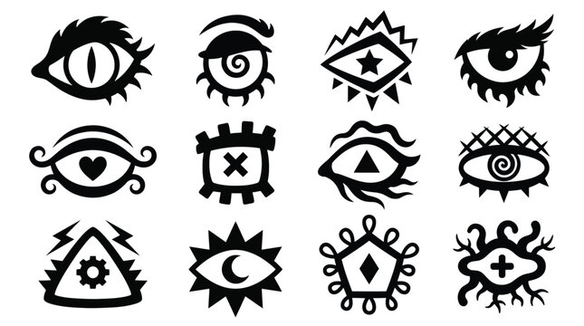 Set of stylized eyes icons, mystical and occult symbols, vector illustration