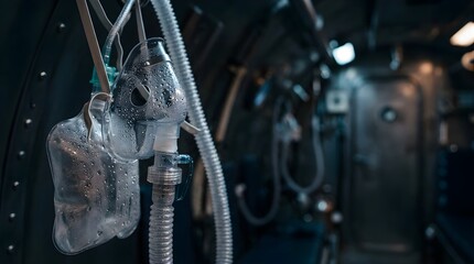 Fototapeta premium Oxygen mask inside a hyperbaric chamber for medical pressure treatment
