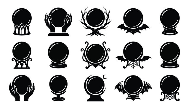 Set of crystal balls, magic spheres for fortune telling, vector icons
