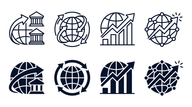 Global business finance and international trade growth icons with business international investment marketing