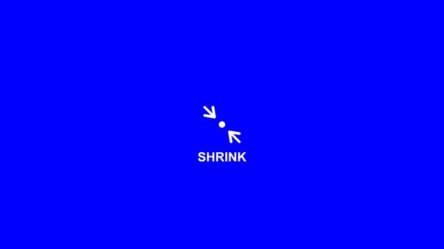 Shrink command icon featuring white directional arrows pointing toward a central dot on a vibrant blue digital motion video clip